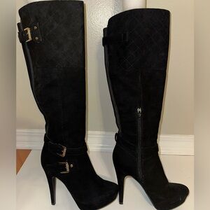 Guess GGDolli2 Black Quilted Platform Knee High Heeled Boots